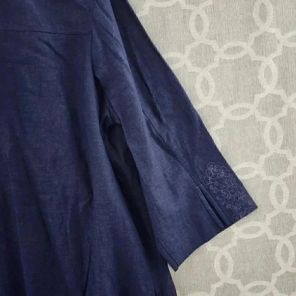 NWT Norton McNaughton Linen Blend Button Up Embroidered 3/4 sleeve women's Shirt - Picture 6 of 10